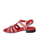 Sandalia para mujer con cinturon en piel roja imprimida mosaico multicolor tacon 2 - Tallas disponibles:  32, 33, 34, 43, 44, 45