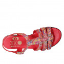 Woman's strap sandal in red multicolored mosaic printed leather heel 2 - Available sizes:  32, 33, 34, 43, 44, 45