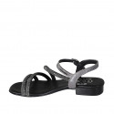 Woman's sandal in steel gray laminated leather with strap and rhinestones heel 2 - Available sizes:  32, 33, 34, 42, 43