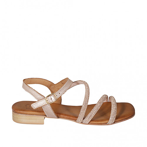 Woman's sandal with strap in copper laminated leather heel 2 - Available sizes:  32, 33, 42, 43