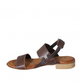 Sandalia para mujer en piel marron con cinturon elastico tacon 2 - Tallas disponibles:  32, 33 2