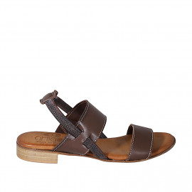 Woman's sandal in brown leather with elastic strap heel 2 - Available sizes: 32, 33, 34, 42, 43