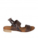Sandalo da donna in pelle marrone con cinturino elastico tacco 2 - Misure disponibili: 32, 33, 34, 42, 43