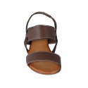 Sandalo da donna in pelle marrone con cinturino elastico tacco 2 - Misure disponibili: 32, 33, 34, 42, 43