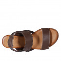Sandalia para mujer en piel marron con cinturon elastico tacon 2 - Tallas disponibles:  32, 33, 34, 42, 43, 44, 45