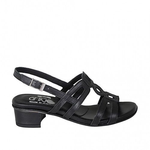 Woman's sandal in black leather with...
