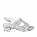 Woman's sandal in white multicolored mosaic printed leather heel 4 - Available sizes:  32, 33, 43, 44, 45