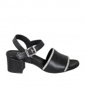 Woman's sandal in black leather with strap and rhinestones heel 5 - Available sizes:  32, 33, 34, 43, 44, 45