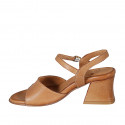 Sandale pour femmes avec courroie en cuir cognac talon 6 - Pointures disponibles:  34, 42, 43, 45