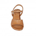 Sandalia para mujer con cinturon en piel cognac tacon 6 - Tallas disponibles:  34, 42, 43, 45