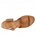 Woman's strap sandal in cognac brown leather heel 6 - Available sizes:  34, 42, 43, 45