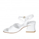 Woman's strap sandal in white leather heel 6 - Available sizes:  34, 43, 44