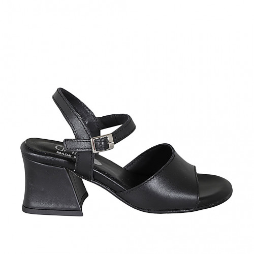 Woman's sandal in black leather with strap heel 6 - Available sizes:  32, 33, 43