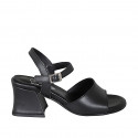 Sandale pour femmes en cuir noir avec courroie talon 6 - Pointures disponibles:  32, 33, 43