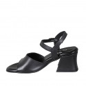 Sandale pour femmes en cuir noir avec courroie talon 6 - Pointures disponibles:  32, 33, 34, 43