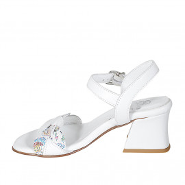 Sandale pour femmes avec courroie en cuir blanc et imprimé mosaïque multicouleur talon 6 - Pointures disponibles:  32, 44, 45 2