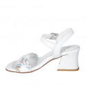 Woman's strap sandal in white and multicolored mosaic printed leather heel 6 - Available sizes:  32, 33, 42, 43, 44, 45
