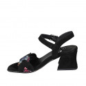 Sandale pour femmes en daim noir et imprimé mosaïque multicouleur avec courroie tacon 6 - Pointures disponibles:  32, 33, 42, 43, 44