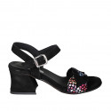 Woman's strap sandal in black and multicolored mosaic printed suede with platform and heel 6 - Available sizes:  32, 33, 42, 43, 44