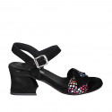 Woman's strap sandal in black and multicolored mosaic printed suede with platform and wedge 6 - Available sizes:  32, 33, 42, 43, 44