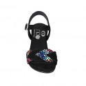 Woman's strap sandal in black and multicolored mosaic printed suede with platform and heel 6 - Available sizes:  32, 33, 42, 43, 44