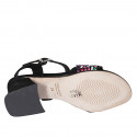 Woman's strap sandal in black and multicolored mosaic printed suede with platform and heel 6 - Available sizes:  32, 33, 42, 43, 44