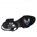 Woman's strap sandal in black and multicolored mosaic printed suede with platform and heel 6 - Available sizes:  32, 33, 42, 43, 44