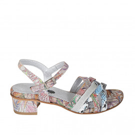 Sandalia con cinturon para mujer en piel laminada estampada mosaico multicolor tacon 4 - Tallas disponibles: 32, 33, 43, 44