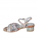 Sandalia con cinturon para mujer en piel laminada estampada mosaico multicolor tacon 4 - Tallas disponibles:  32, 33, 34, 43, 44, 45