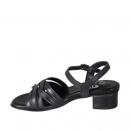 Sandalia para mujer con correas cruzadas en piel negra tacon 4 - Tallas disponibles:  43 2