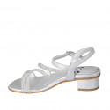 Woman's sandal in silver laminated leather with strap and rhinestones heel 4 - Available sizes:  33, 42, 43