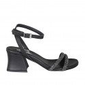 Sandale pour femmes en cuir noir avec courroie à la cheville et strass talon 6 - Pointures disponibles:  33, 45