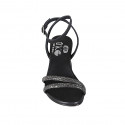 Sandale pour femmes en cuir noir avec courroie à la cheville et strass talon 6 - Pointures disponibles:  33, 45