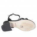 Sandale pour femmes en cuir noir avec courroie à la cheville et strass talon 6 - Pointures disponibles:  33, 45