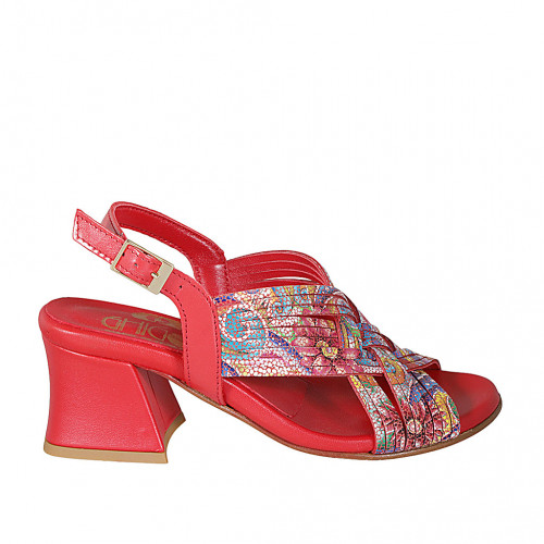 Sandale pour femmes en cuir rouge imprimé mosaïque multicouleur talon 6 - Pointures disponibles:  33, 42, 43, 44, 45