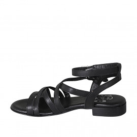 Woman's sandal with two straps in black leather heel 2 - Available sizes:  32 2