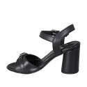 Sandale pour femmes en cuir noir avec courroie et boucle talon 7 - Pointures disponibles:  32, 33, 34, 42, 43, 44