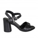 Sandale pour femmes en cuir noir avec courroie et boucle talon 7 - Pointures disponibles:  42, 43, 44