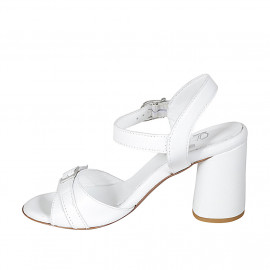 Woman's sandal in white leather with strap and buckle heel 7 - Available sizes:  44 2