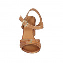 Sandale pour femmes en cuir cognac avec courroie et boucle talon 7 - Pointures disponibles:  32, 33, 34, 43, 45