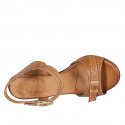 Sandale pour femmes en cuir cognac avec courroie et boucle talon 7 - Pointures disponibles:  32, 33, 34, 43, 45