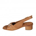 Sandalo da donna con accessorio in pelle cuoio tacco 4 - Misure disponibili: 32, 34, 43