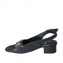 Woman's sandal with accessory in blue leather heel 4 - Available sizes:  33, 34, 42, 44