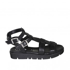 Sandalo da donna con cinturini in pelle nera zeppa 3 - Misure disponibili: 32, 42