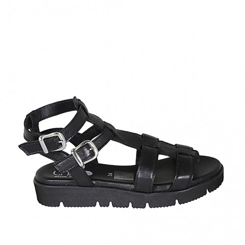 Sandalo da donna con cinturini in pelle nera zeppa 3 - Misure disponibili: 32, 42