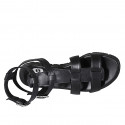 Sandale pour femmes avec courroies en cuir noir talon compensé 3 - Pointures disponibles:  32, 33, 42, 45