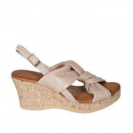 Woman's platform sandal in nude leather wedge heel 7 - Available sizes:  42, 44, 45