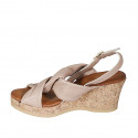 Woman's platform sandal in nude leather wedge heel 7 - Available sizes:  32, 33, 34, 42, 44, 45