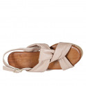 Woman's platform sandal in nude leather wedge heel 7 - Available sizes:  32, 33, 34, 42, 44, 45