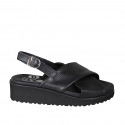 Sandale pour femmes en cuir noir avec talon compensé 4 - Pointures disponibles:  42, 43, 44